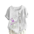 thumbnail image 2 of Lydiaunistar Hauts d'Été Grande Taille pour Femmes Blouse à Manches Courtes Imprimée, Chemise en Polyester Aspect Lin Décontractée Tailles S-5TG, 2 of 4