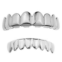 Grillz Set Eight Top Upper Teeth And 8 Bottom Lower Plain Teeth Silver Tone Slugs Hip Hop Grills