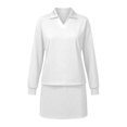 thumbnail image 5 of Womens 2 Piece Skirt Outfit Solid Color Turn Down Collar Long Sleeve with Mini Skirt Casual Athletic Tennis Jogging Suit White M, 5 of 6