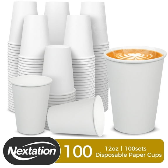 Coffee Cups 12oz 100 Pack, White Disposable Paper Cups for Hot and Cold Drinks, Ideal for Parties, Events, and Office Use