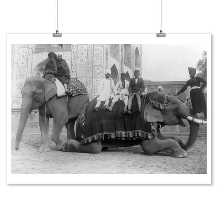 India Decor - Men Riding Elephants in India Photograph (9x12 Art Print, Wall Decor Travel Poster)