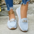 thumbnail image 2 of Women's Platform Vintage Suede Loafers Lightweight Non Slip Work Shoes Wide Width Low Wedge Slip On Sneakers Blue Size 9, 2 of 5