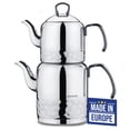 thumbnail image 4 of Korkmaz A227 Erna Turkish Teapot Set for Stovetop, 18/10 Stainless Steel Double Tea Maker with Glass Lid & Silver Metal Handles, Samovar Style Tea Kettle with 40.6 Oz (1200ml) & 74.4 Oz ( 2200ml), 4 of 5