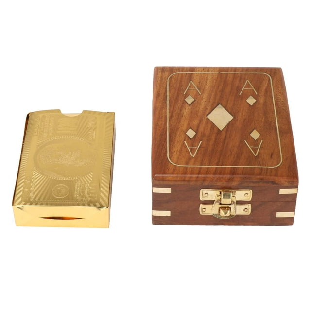 Kartique Golden Playing Cards For Adult 1 Set With Handmade Wooden Box | Playing Card Storage Box Is A Wooden Handicraft Produced With Much Better Look | Use For Party Game, Playing Card