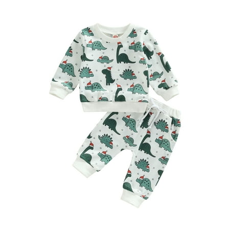 

Genuiskids Toddler Baby Girl Boy 2Pcs Christmas Outfits Long Sleeve Dinosaur Print Sweatshirt Pullover Tops + Pants Set