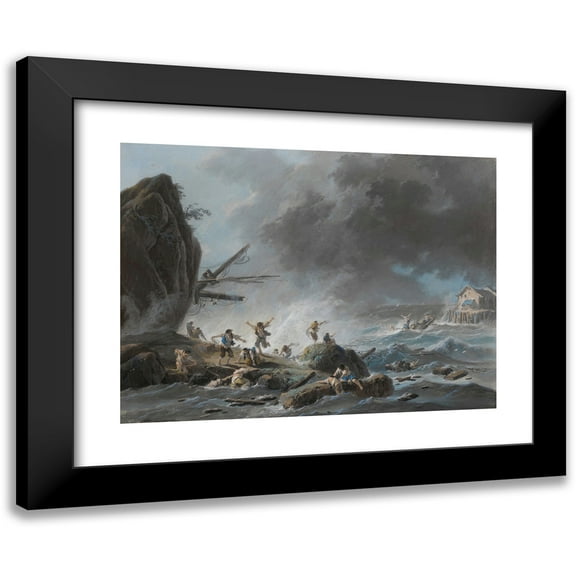 Jean-Baptiste Pillement 14x11 Black Modern Framed Museum Art Print Titled - A Shipwreck on a Rocky Coast During a Storm