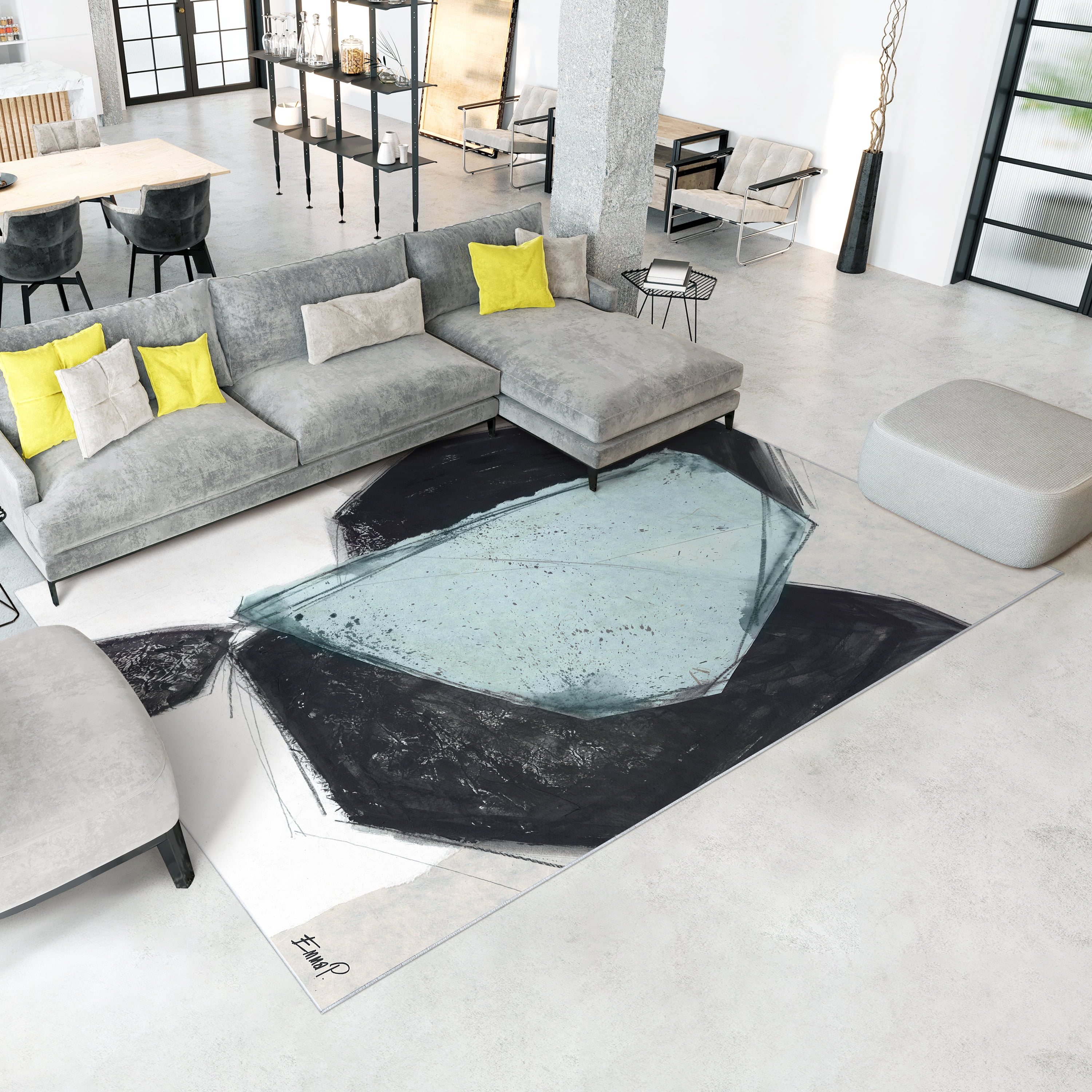 Simply Shapes II Washable Geometric Art Area Rug size 8'x10', Power-loomed, Heavenly Softness with Non-Slipping Backing