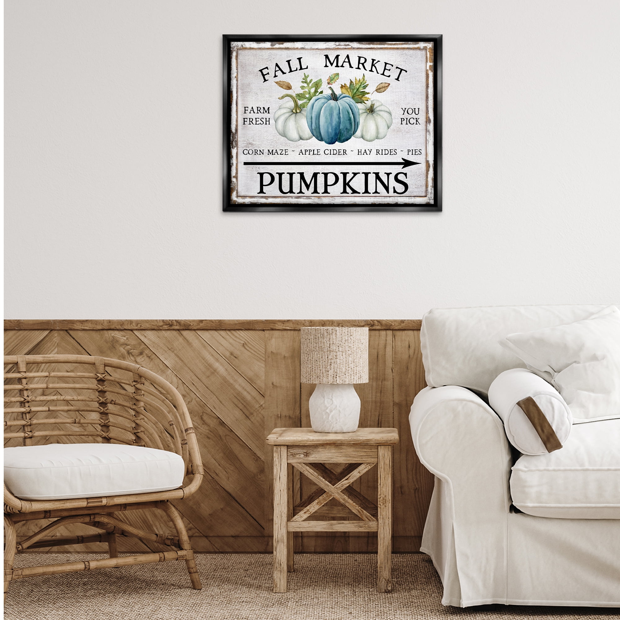 Stupell Industries Fall Market with Arrow Holiday Painting Black Floater Framed Canvas Art Prints Wall Art, 31 x 25