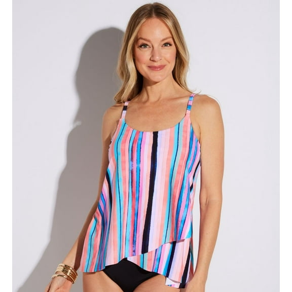 Women's Leilani L721258 Kyushu Stripe Cape Town Tankini Swim Top (Navy Multi 12)