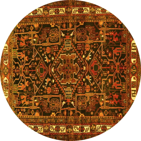 Ahgly Company Machine Washable Indoor Round Animal Yellow Traditional Area Rugs, 5' Round