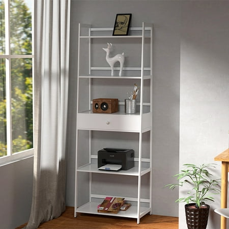 

ZPL 5 Tier Ladder Shelf With Drawers 59 inch Bookcase Shelf Plant Flower Stand Rack Storage Shelves White