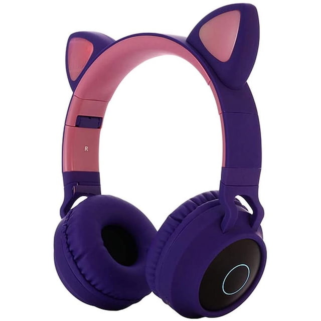 Audífonos Bluetooth 5.0 para Niños con Orejas de Gato, Plegables, Estéreo On-Ear, Audífonos Inalámbricos con Micrófono, Luz LED y Control de Volumen, Compatibles con Radio FM/tarjeta TF/AUX,