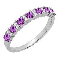 Dazzlingrock Collection Round Amethyst & White Diamond Bridal Anniversary Wedding Band for Women (0.12 ctw, Color I-J, Clarity I1-I2) in 18K White Gold, Size 6
