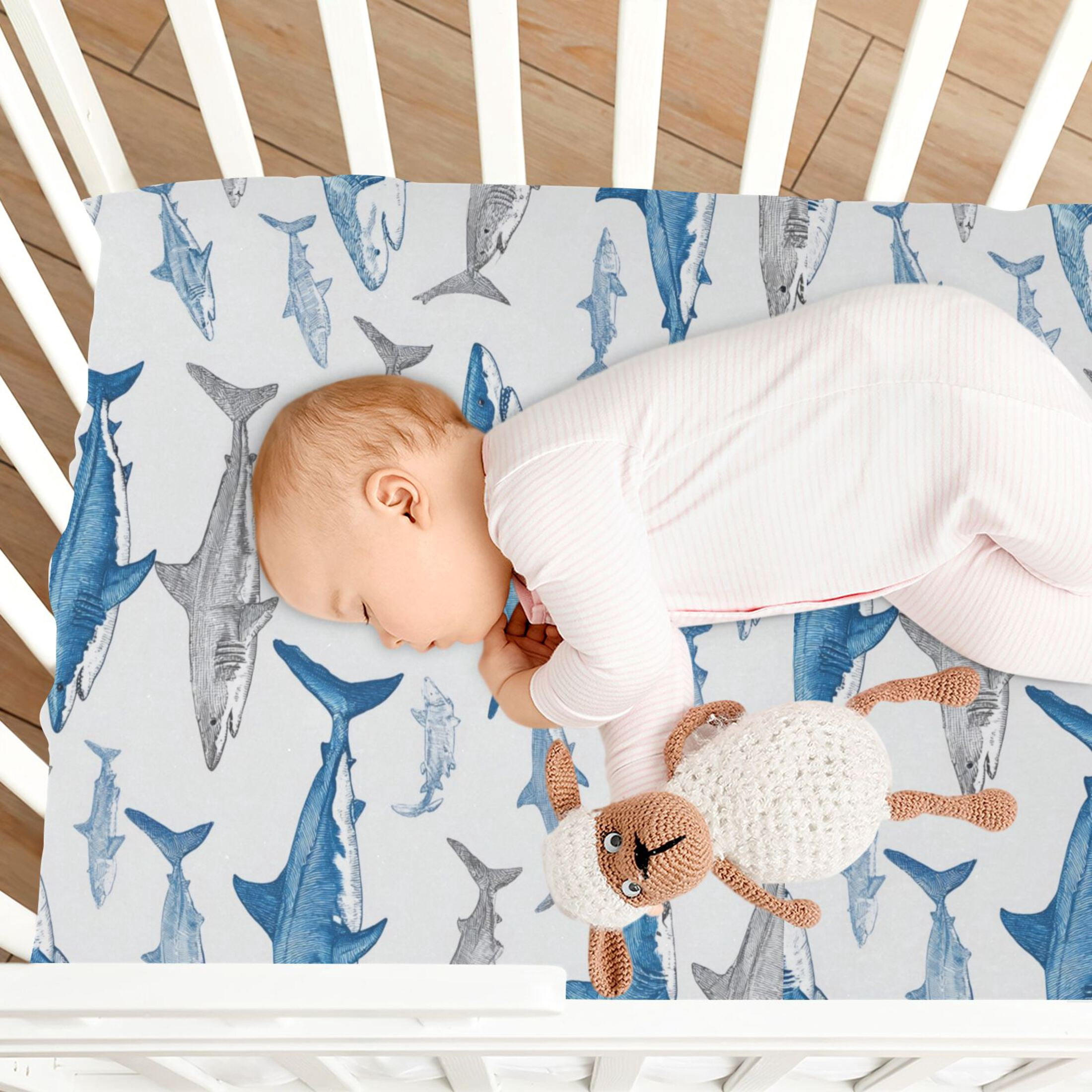 Baby Essentials 52”x 28”- Standard Cotton-like Modal Elastic- Fish Pattern Design Crib Sheets for Newborns and Toddlers