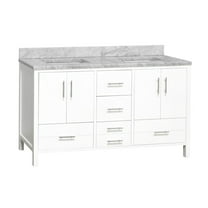 California 60" Double Bathroom Vanity with White Cabinet and Carrara Marble Top