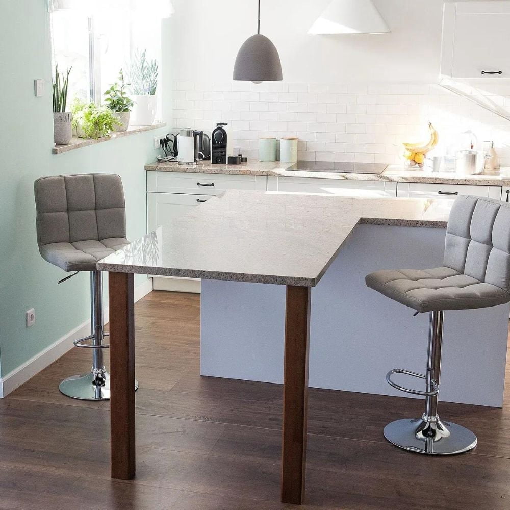 Heavenly Collection | Tabouret réglable Paul avec revêtement gris pour îlot de cuisine ou bar| Set 2