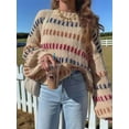 thumbnail image 4 of Women'S Striped Color Block Long Sleeve Oversized Sweater Top Fall Casual Chunky Knit Sweater Khaki S, 4 of 7