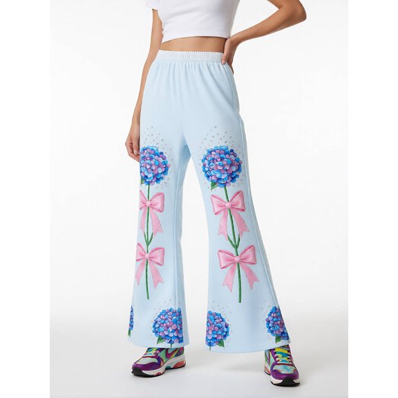 Girls Flared Pants, Digital Print Bell Bottom Leggings, Wide Leg Trousers, Casual Slim Fit Pants for Kids and Teens