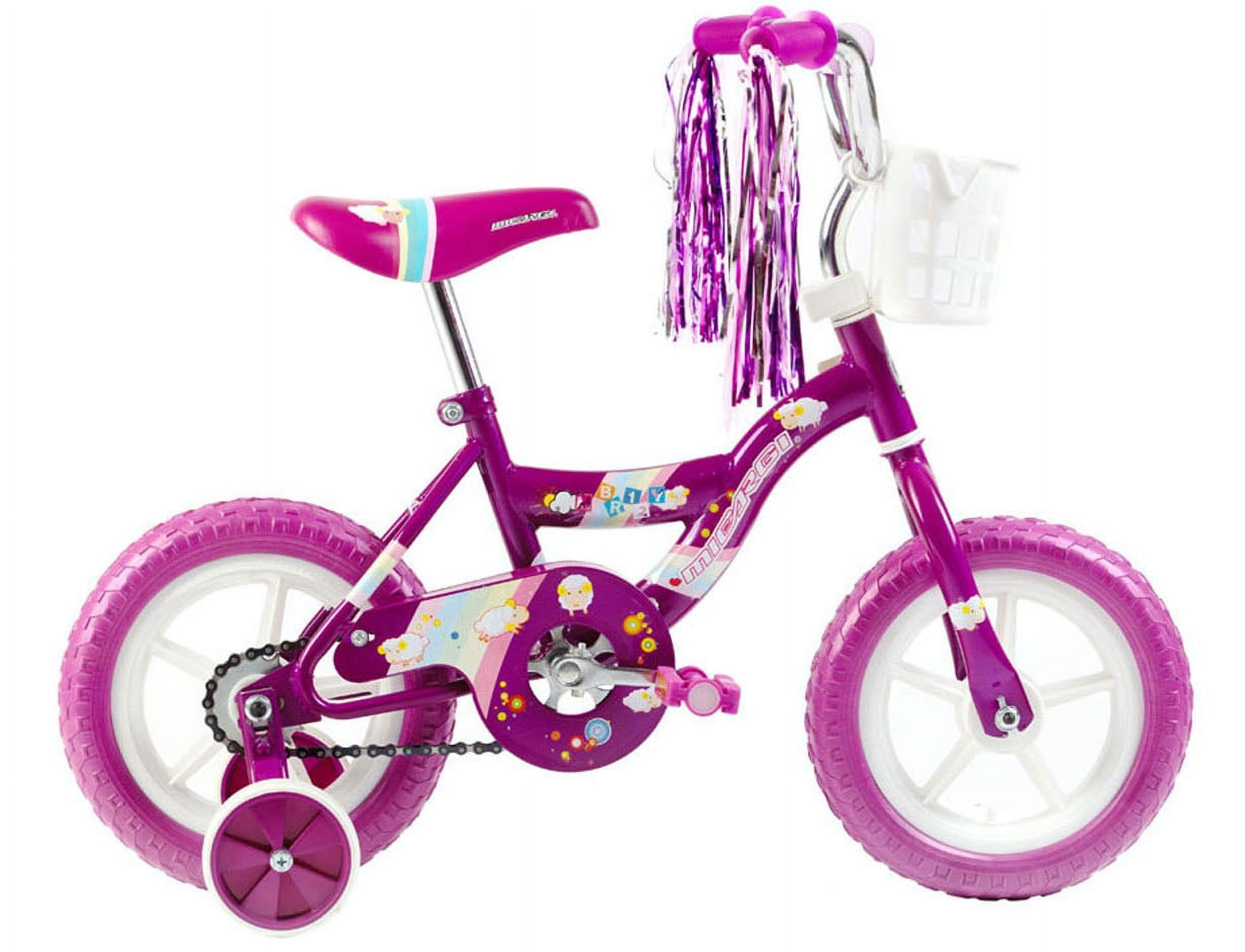 USToyOutlet 12" Kid's Beginner Bicycle for 2-4 Years Old Boys' and Girls' Bike Foam Tire for Indoor Use No Brake + Doll Seat - Purple