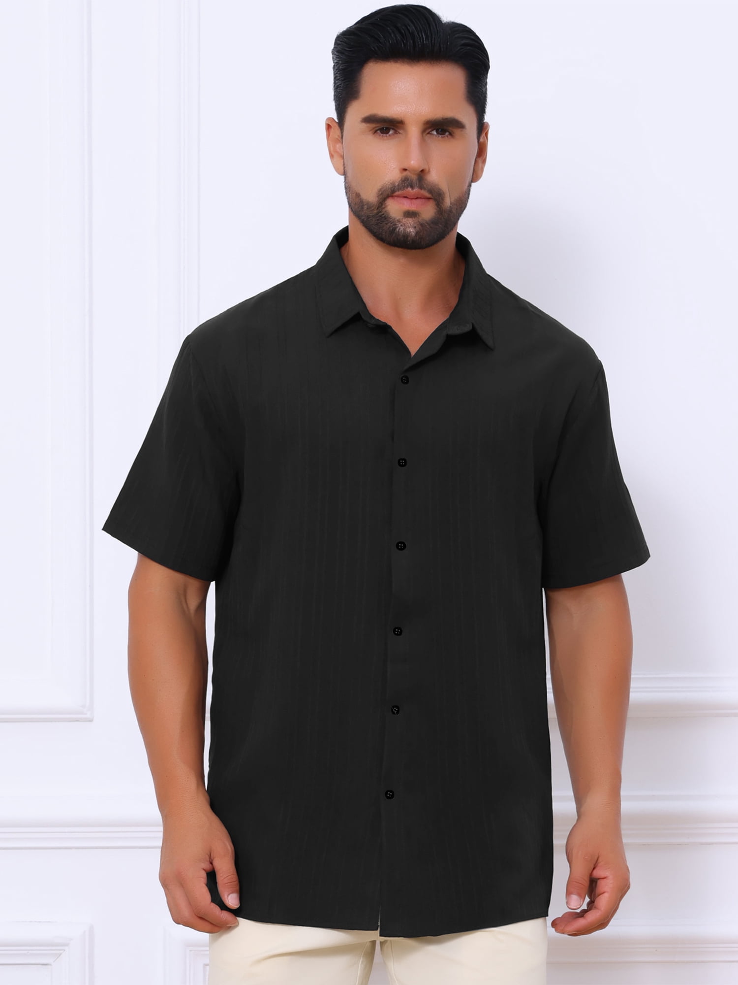 DARING DIVA Men's Short Sleeve Button Down Beach Summer Casual Shirt for Men L Black
