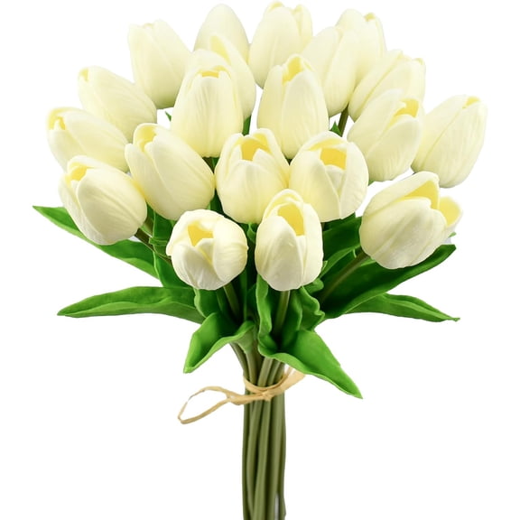 Valentines day decorations artificial Tulips,fake flowers 20 Stems Coral PU decorative flowers - 13.19 Inch, for Valentine's Day, New Year, Wedding & Home Decor