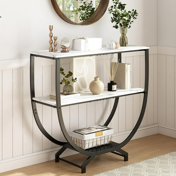 3 Tier Console Tables, 30" Height Entryway Table, Sofa Table Behind Couch Table, Industrial Entryway Furniture Entry Way Table with Storage for Living Room, Hallway, Entrance, White