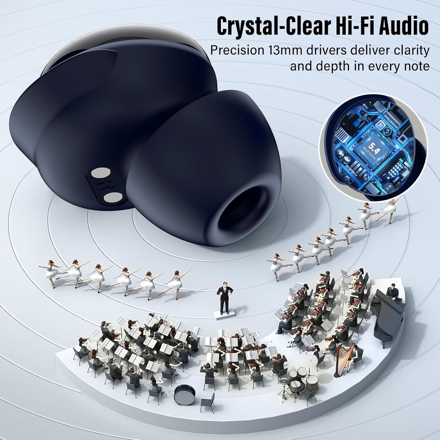 Sleep Earbuds Bluetooth 5.4 in Ear Smart Touch Screen Headphones, 48H Noise Cancelling Ear Buds with 5 EQ Modes, Mini Wireless Headphones Small Design for Side Sleepers, Clear Calls Earphones, IPX7