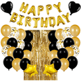 thumbnail image 2 of Juego de 16 pulgadas con letras de feliz cumpleaños en dorado y negro, conjunto de suministros para fiesta estilo cortina de seda con lentejuelas y globos negros, 2 of 6