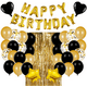 thumbnail image 2 of Juego de 16 pulgadas con letras de feliz cumpleaños en dorado y negro, conjunto de suministros para fiesta estilo cortina de seda con lentejuelas y globos negros, 2 of 6