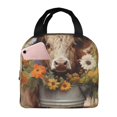 thumbnail image 1 of Fotbe Bucket Flower Cow Bolsa Térmica con Estampado y Forro de Aluminio Grueso Bolsa de Almuerzo con Bolsillo Frontal para Hombres y Mujeres, Ideal para Trabajo, Escuela, 1 of 8