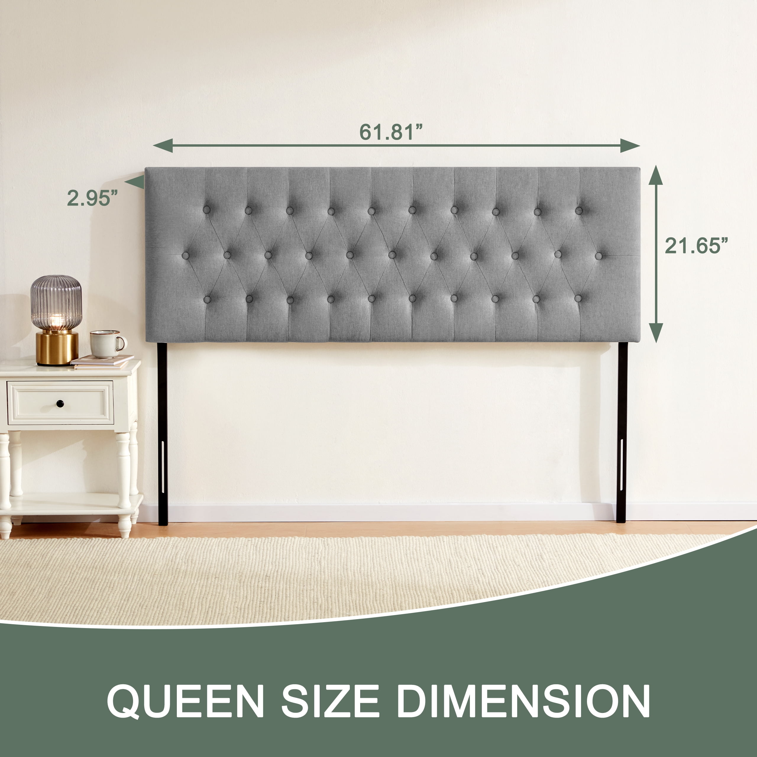 Weture Upholstered Polyester Queen Headboard, Adjustable Height, Gray