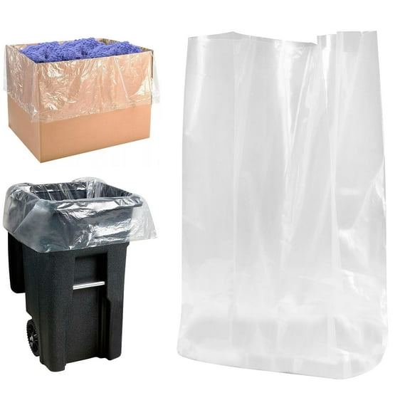 Roll of 100 Bin Liners, Clear 42 x 32 x 72. Low Density Polyethylene Bags 42x32x72. Thickness 2 mil. Transparent Polyethylene Liners for Industrial Applications