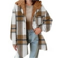 thumbnail image 2 of Women's Winter Oversize Plaid Khaki Fall And Winter Lattice Splice Pocket Buttons Long Sleeve Casual Hooded Outwears Coat XL, 2 of 6