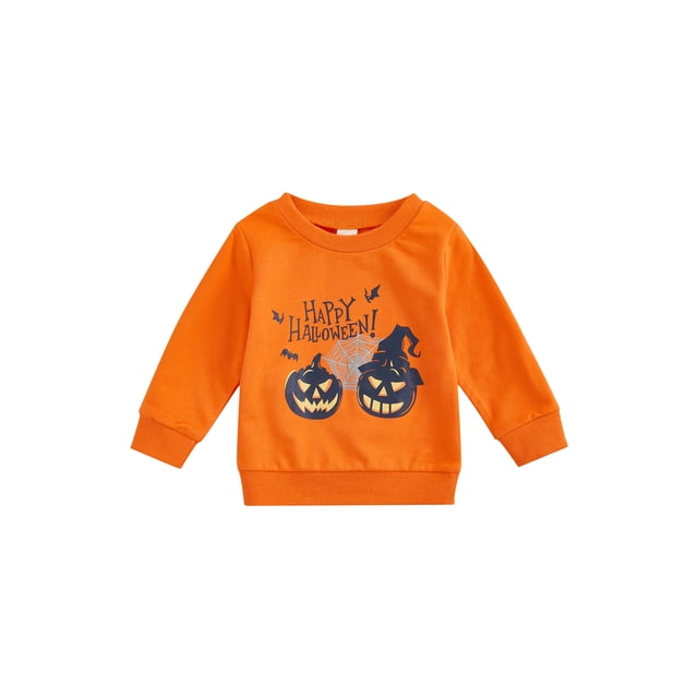 Halloween Bebé NiñAs NiñOs Jersey Carta Calabaza MurciéLago Estampado Cuello Redondo Manga Larga Tops XBTCLXEBCO Naranja;18-24 Meses
