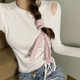 thumbnail image 2 of Rimocy Y2k - Camiseta de manga larga con cordón para mujer, 2022, jerséis ajustados y ahuecados, cuello redondo, hombros descubiertos, color blanco, 2 of 5