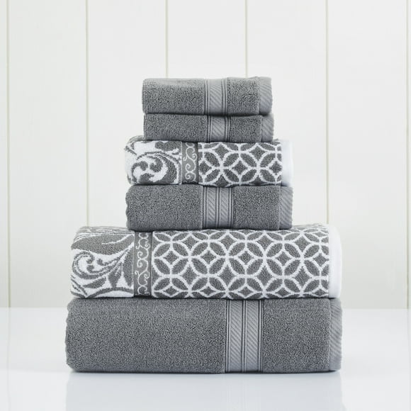 Pacific Coast Textiles Juego de Toallas de Baño de Algodón para Adultos de 6 Piezas con Filigrana de Trébol, Platino