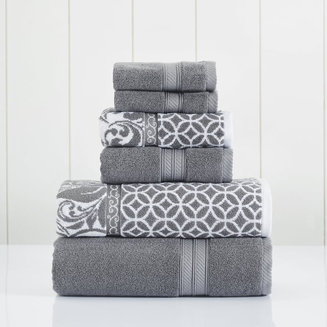 Pacific Coast Textiles Juego de Toallas de Baño de Algodón para Adultos de 6 Piezas con Filigrana de Trébol, Platino