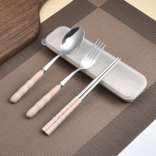 Aparatos de cocina, Accesorios de cocina, Utensilios de cocina, Herramientas de cocina 3 en 1 Juego de tenedor, cuchara y palillos de acero inoxidable Juego de viaje con estuche de plástico Tenedor de