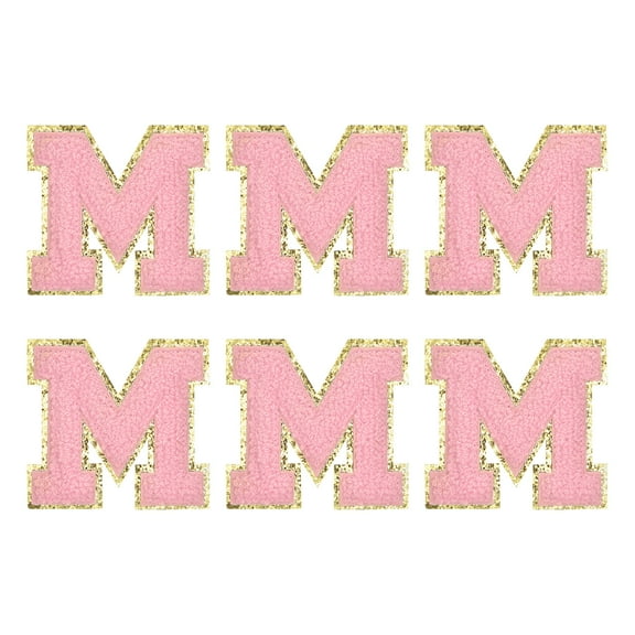 Uxcell Letter M Chenille Letter Patches Self Adhesive Stick on Embroidered Patch for Clothing Repair(Pink, Pack of 6)