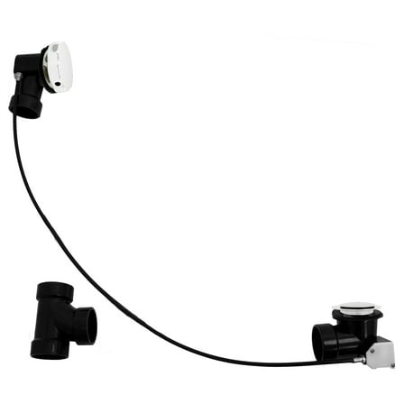 Westbrass D50A45-50 45” Cable Drive Standard Bath Drain Trim Kit with Rotary Overflow Cover Knob, Pop-Up Stopper and Sch. 40 ABS Fittings, Powder Coat White