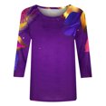 thumbnail image 5 of Cavosen Carnival Day 3/4 Length Sleeve Womens Tops Loose Fit Holiday Mardi Gras Round Neck Shirts Mask Graphic Print Blouse Festival Novelty Tops Casual Going out Tees Party Tuesday 2XL, 5 of 5