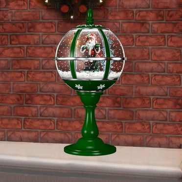Fraser Farm Hill Let It Snow Series 23-in. Tabletop Snow Globe in Green with Santa Scene, Cascading Snow, and Christmas Carols