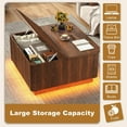 thumbnail image 4 of Fluted Lift Top Coffee Table with LED Lights, 35" Square Farmhouse Coffee Table with Large Hidden Compartment & Rising Top, Modern Wood Multi-Function Center Tables for Living Room, Walnut, 4 of 8