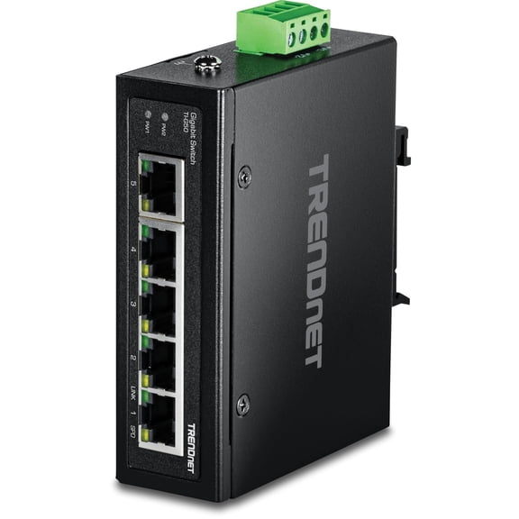 TRENDnet TI-G50 5-Port Industrial Gigabit Ethernet Switch, IP50 Metal Housing, DIN-Rail and Wall Mount, Black