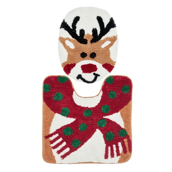 VCNY Home Multi Reindeer Holiday Bath Rug Set, 2 Count