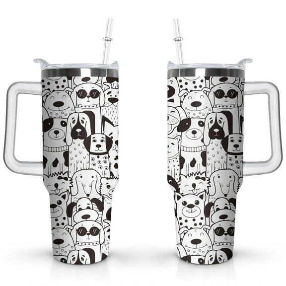 Personalized Dog Lover Gift Idea - 40oz Insulated Tumbler with Straw for Women - Non-Slip Handle Coffee Travel Cup