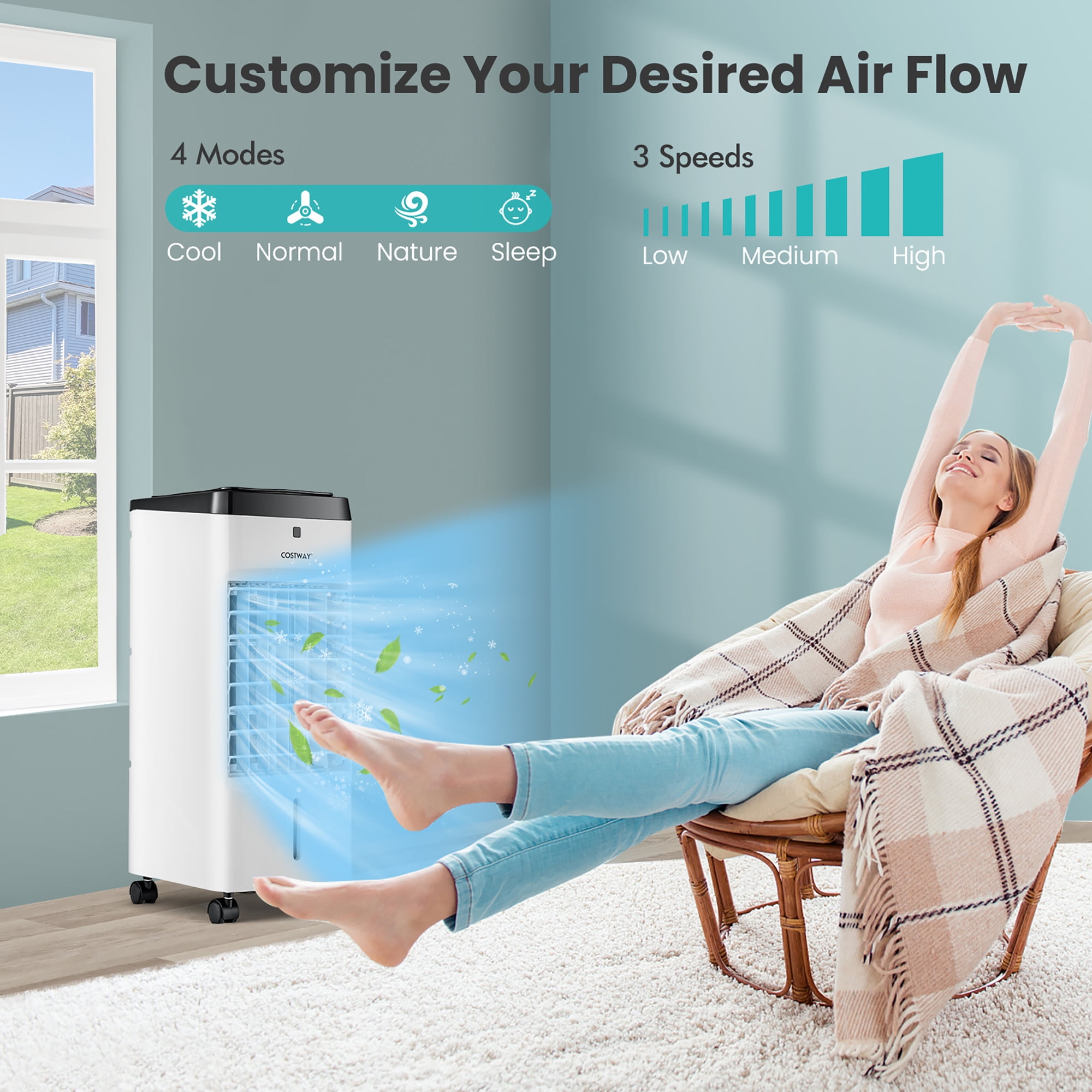 Costway 4-in-1 Evaporative Air Cooler w/ Fan & Humidifier Remote Control Ice Packs