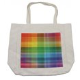 thumbnail image 1 of Vintage Rainbow Shopping Bag, Retro Plaid Design Checkered Squares Rainbow Colored Geometric Pattern, Eco-Friendly Reusable Bag for Groceries Beach and More, 15.5" X 14.5", Cream, by Ambesonne, 1 of 2