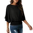 thumbnail image 4 of Stichou Womens Going Out Tops Oversized Casual Short Sleeve Tee Smocked 2026 Summer Fashion Round Neck Solid Loose Fit Oversized Women Tee Black M, 4 of 6