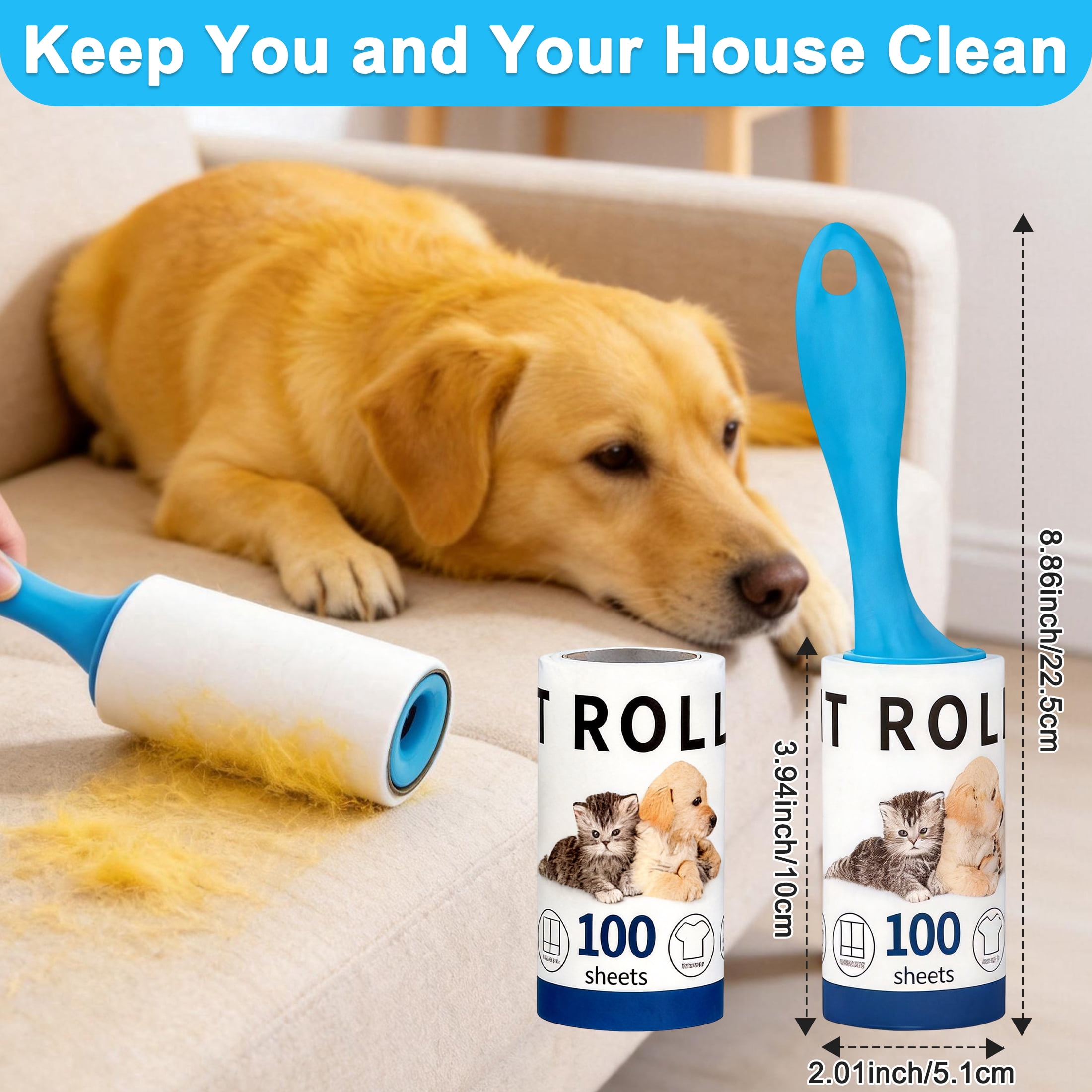 GARITIN 300 Sheets Lint Roller for Pet Hair, Pet Hair Remover, Extra Sticky Lint Remover for Clothing with Handle, Lint Roller for Clothes Couch Furniture, Dog and Cat Hair Remover
